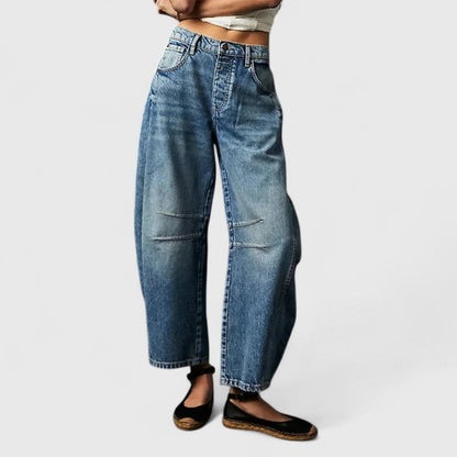 Effortless Denim Barrel Jeans for Women with High Waist Curved Seam Wide Leg Relaxed Style