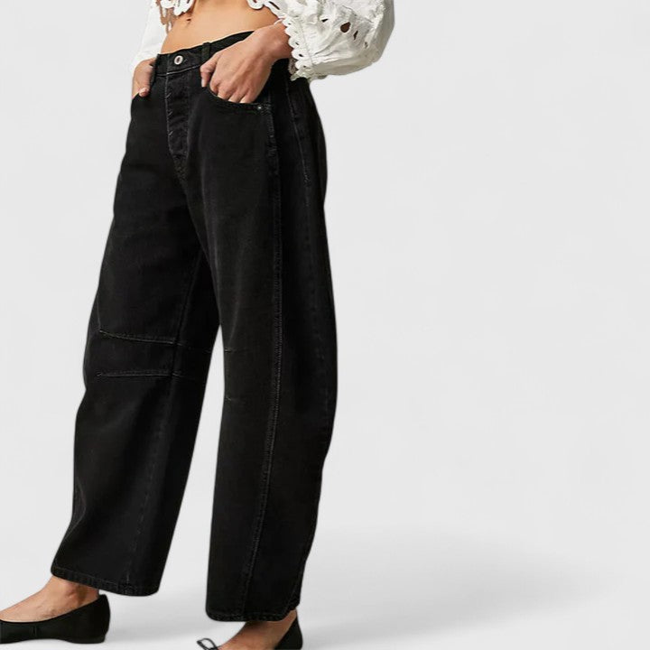 Effortless Denim Barrel Jeans for Women with High Waist Curved Seam Wide Leg Relaxed Style