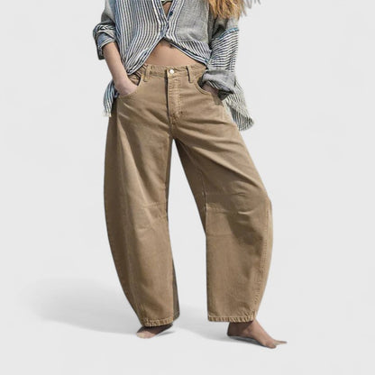 Effortless Denim Barrel Jeans for Women with High Waist Curved Seam Wide Leg Relaxed Style