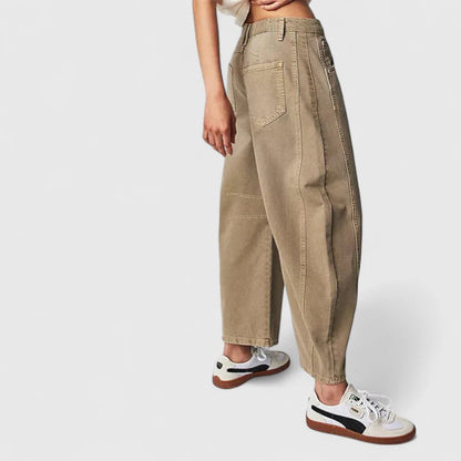 Effortless Denim Barrel Jeans for Women with High Waist Curved Seam Wide Leg Relaxed Style