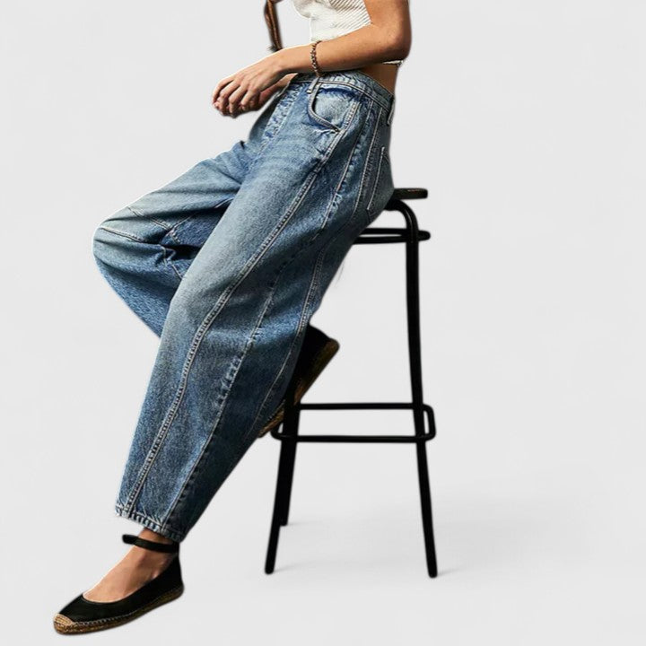 Effortless Denim Barrel Jeans for Women with High Waist Curved Seam Wide Leg Relaxed Style