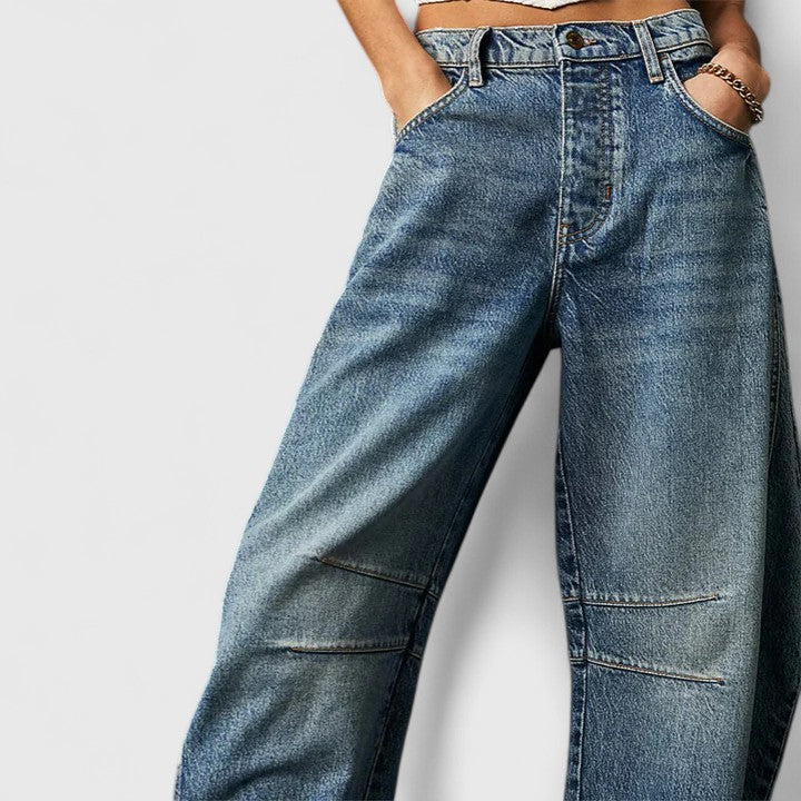 Effortless Denim Barrel Jeans for Women with High Waist Curved Seam Wide Leg Relaxed Style
