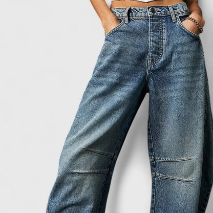 Effortless Denim Barrel Jeans for Women with High Waist Curved Seam Wide Leg Relaxed Style