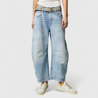 Effortless Denim Barrel Jeans for Women with High Waist Curved Seam Wide Leg Relaxed Style