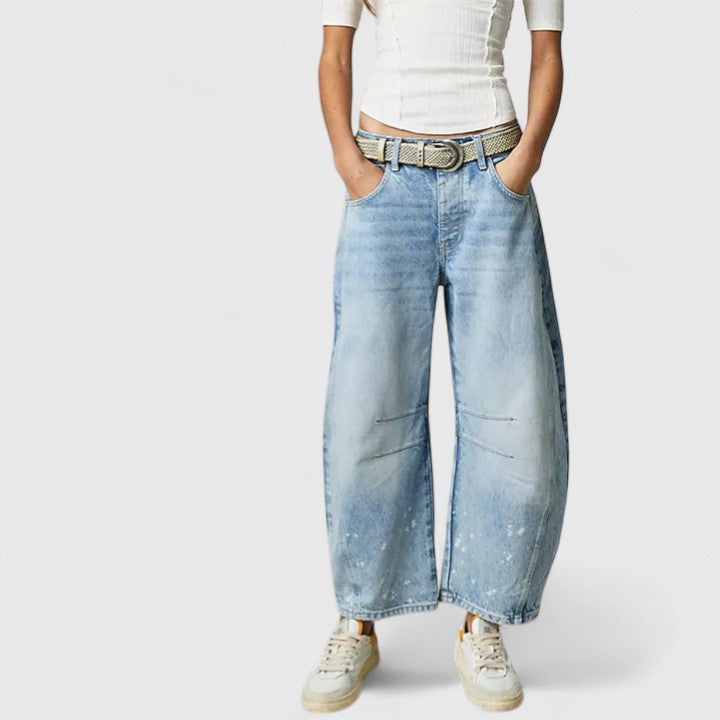 Effortless Denim Barrel Jeans for Women with High Waist Curved Seam Wide Leg Relaxed Style