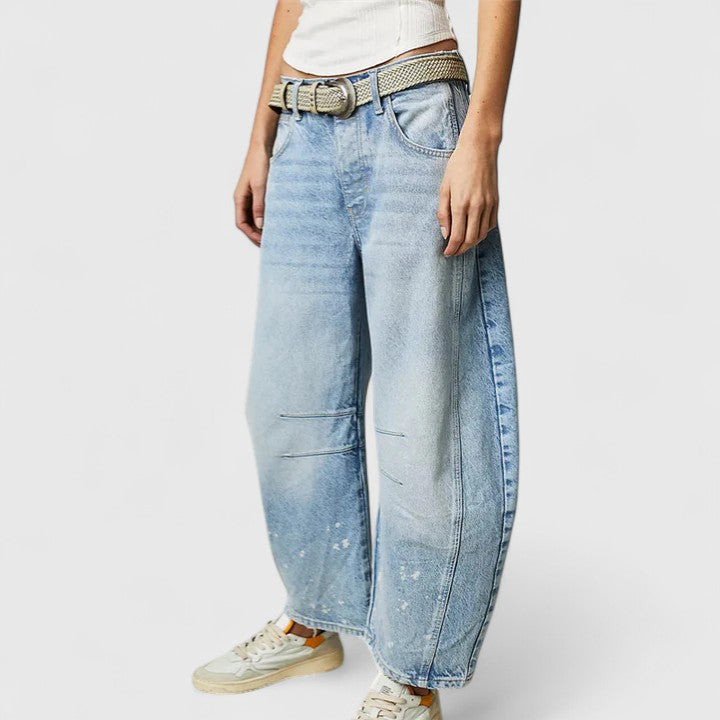 Effortless Denim Barrel Jeans for Women with High Waist Curved Seam Wide Leg Relaxed Style