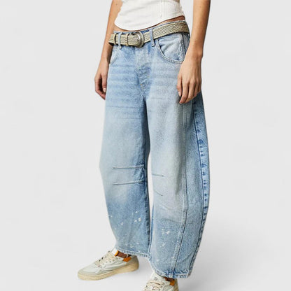 Effortless Denim Barrel Jeans for Women with High Waist Curved Seam Wide Leg Relaxed Style