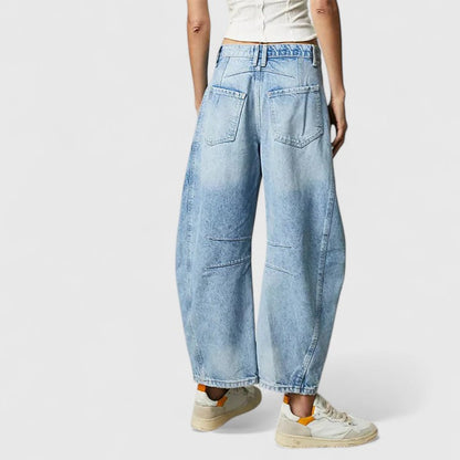 Effortless Denim Barrel Jeans for Women with High Waist Curved Seam Wide Leg Relaxed Style