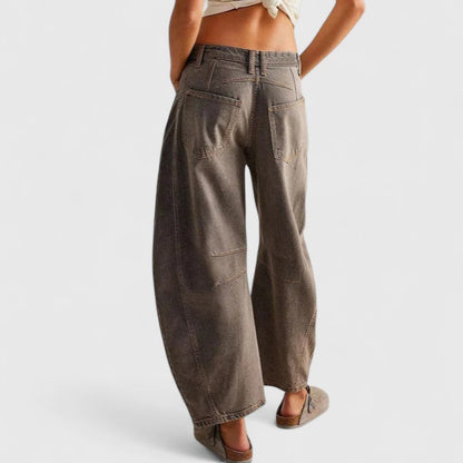 Effortless Denim Barrel Jeans for Women with High Waist Curved Seam Wide Leg Relaxed Style