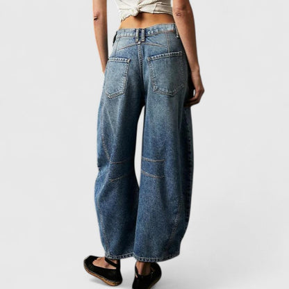 Effortless Denim Barrel Jeans for Women with High Waist Curved Seam Wide Leg Relaxed Style