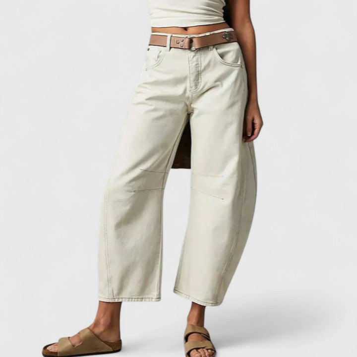Effortless Denim Barrel Jeans for Women with High Waist Curved Seam Wide Leg Relaxed Style