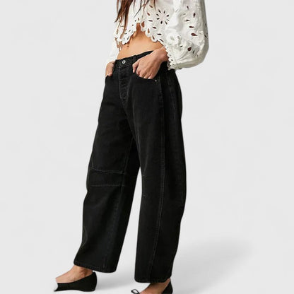 Effortless Denim Barrel Jeans for Women with High Waist Curved Seam Wide Leg Relaxed Style