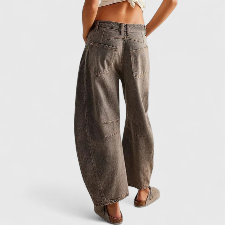 Effortless Denim Barrel Jeans for Women with High Waist Curved Seam Wide Leg Relaxed Style