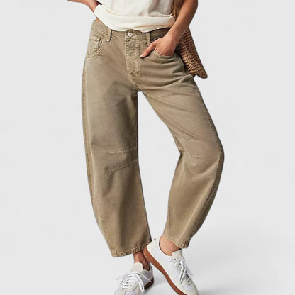 Effortless Denim Barrel Jeans for Women with High Waist Curved Seam Wide Leg Relaxed Style