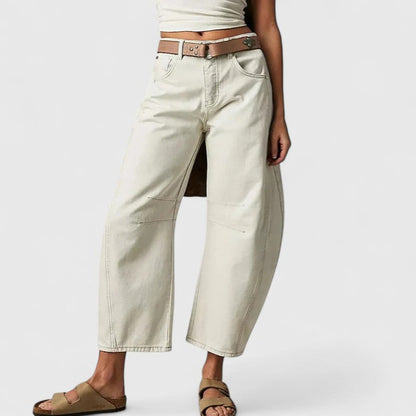 Effortless Denim Barrel Jeans for Women with High Waist Curved Seam Wide Leg Relaxed Style