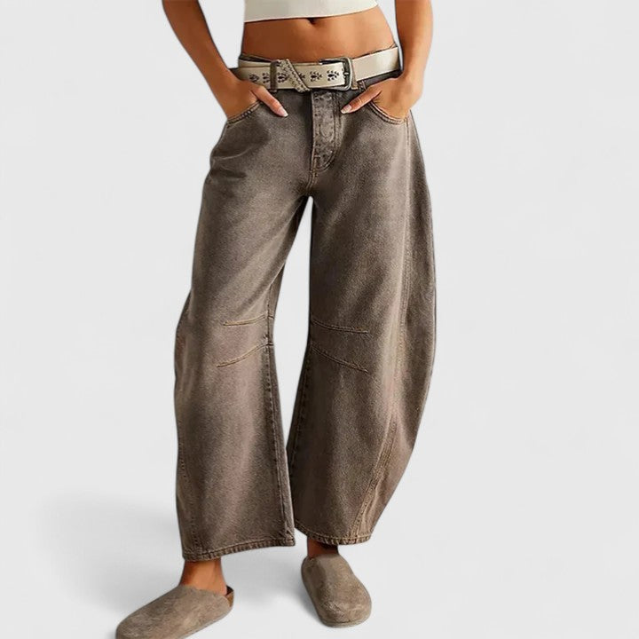 Effortless Denim Barrel Jeans for Women with High Waist Curved Seam Wide Leg Relaxed Style