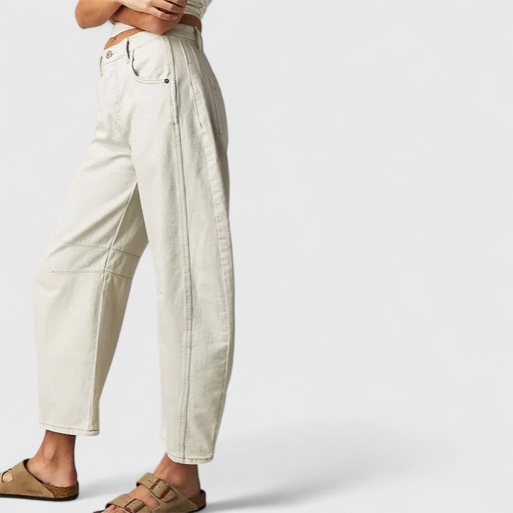 Effortless Denim Barrel Jeans for Women with High Waist Curved Seam Wide Leg Relaxed Style