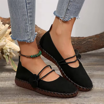 Comfortable Mary Jane Shoes for Women with Double Strap Buckle Detail Soft Sole Flat Style