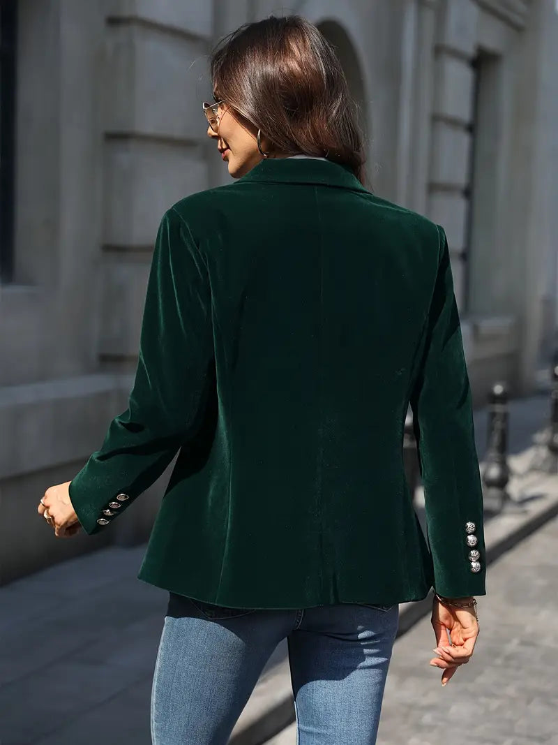 Elegant Velvet Blazer for Women with Notch Lapel Long Sleeve Single Button Tailored Style