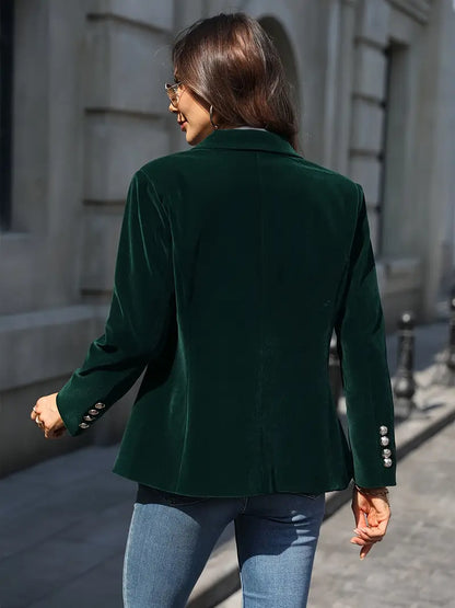 Elegant Velvet Blazer for Women with Notch Lapel Long Sleeve Single Button Tailored Style