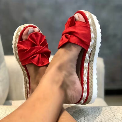 Comfortable Slide Sandals for Women with Bow Detail Espadrille Platform Open Toe Style