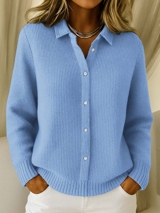Comfortable Waffle Knit Cardigan for Women with Collar Long Sleeve Button Front Relaxed Oversized Style