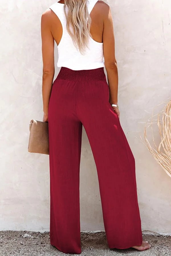 Effortless Wide Leg Pants for Women with High Waist Button Front Smocked Relaxed Style