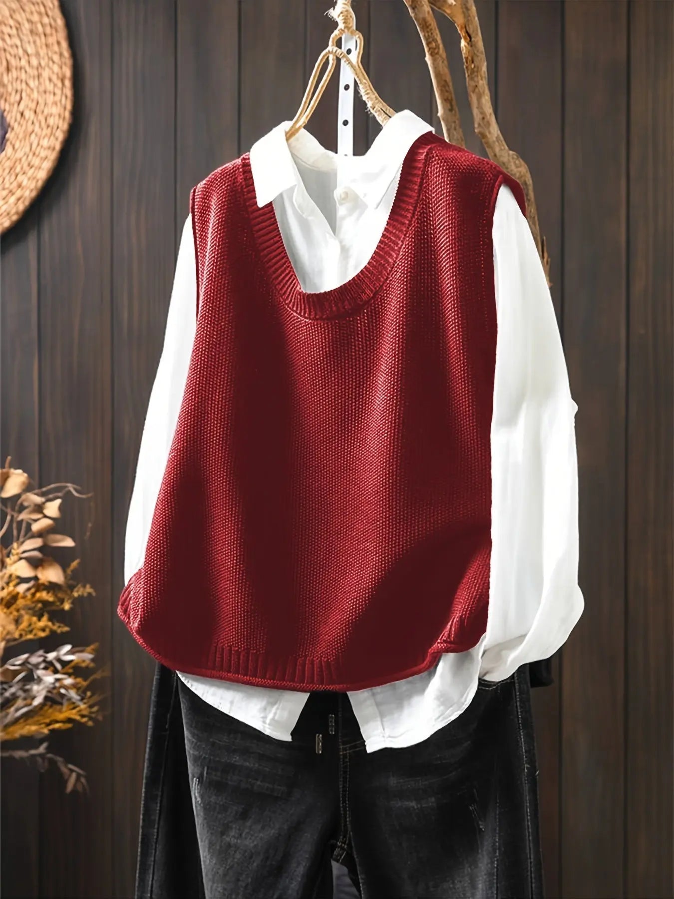 Comfortable Knit Sweater Vest for Women with Round Neck Sleeveless Button Back Oversized Relaxed Style