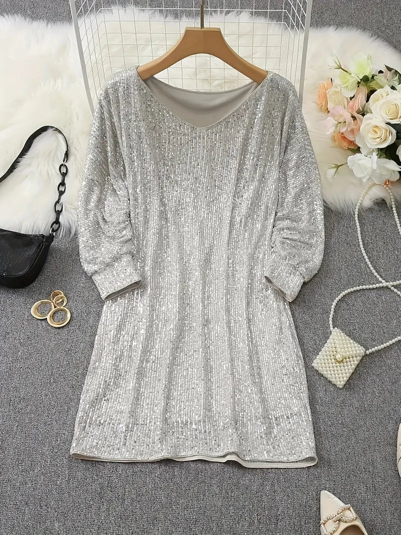 Elegant Sequin Mini Dress for Women with Off Shoulder Long Sleeve Bodycon Sparkle Formal Party Style