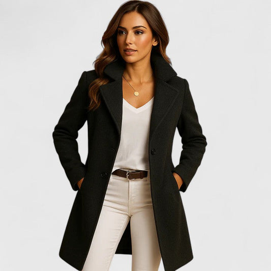 Elegant Wool Coat for Women with Notch Collar Long Sleeve Button Front Tailored Style