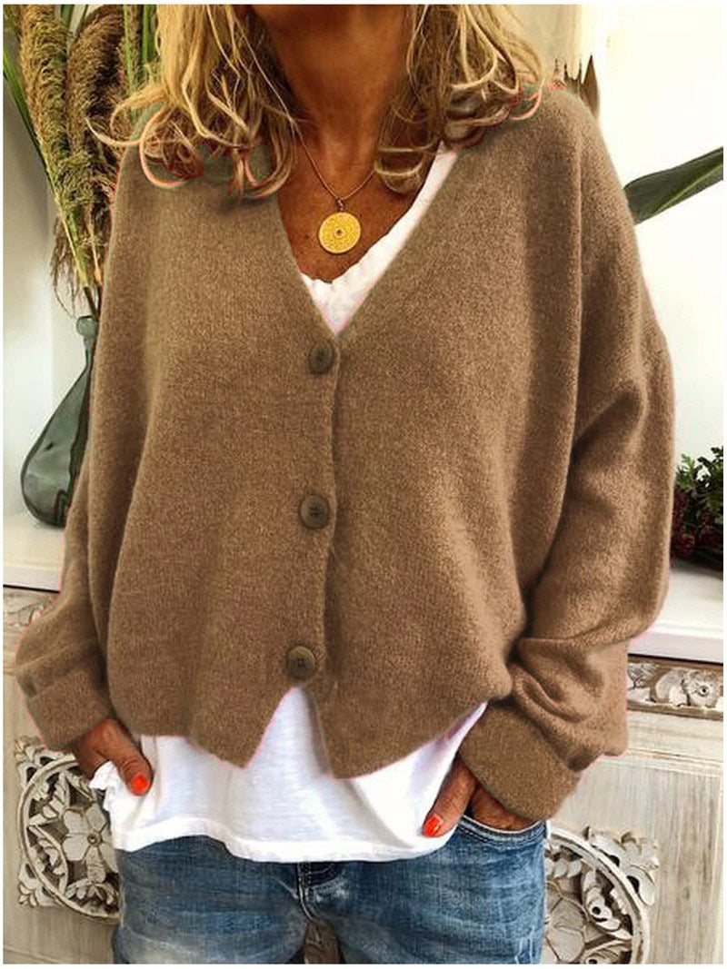 Comfortable Knit Cardigan Sweater for Women with V Neck Long Sleeve Button Front Oversized Relaxed Style
