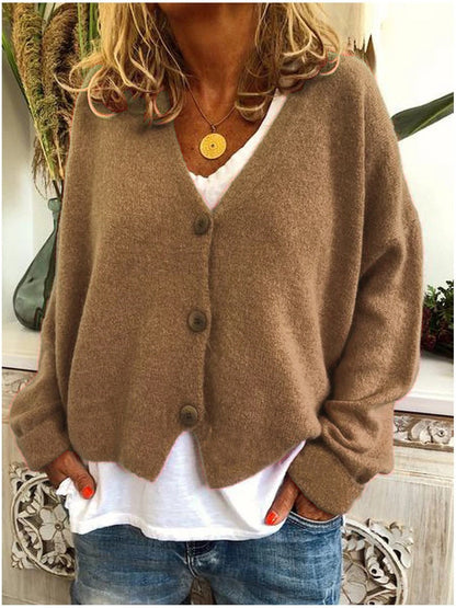 Comfortable Knit Cardigan Sweater for Women with V Neck Long Sleeve Button Front Oversized Relaxed Style