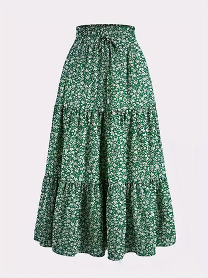 Effortless Tiered Maxi Skirt for Women with Paperbag Waist Drawstring Tie Flowing Boho Style
