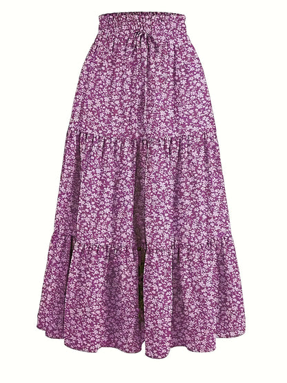 Effortless Tiered Maxi Skirt for Women with Paperbag Waist Drawstring Tie Flowing Boho Style