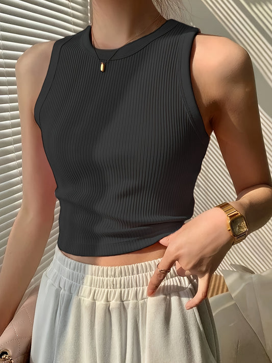 Effortless Ribbed Tank Top for Women with Mock Neck Sleeveless Cropped Racerback Style