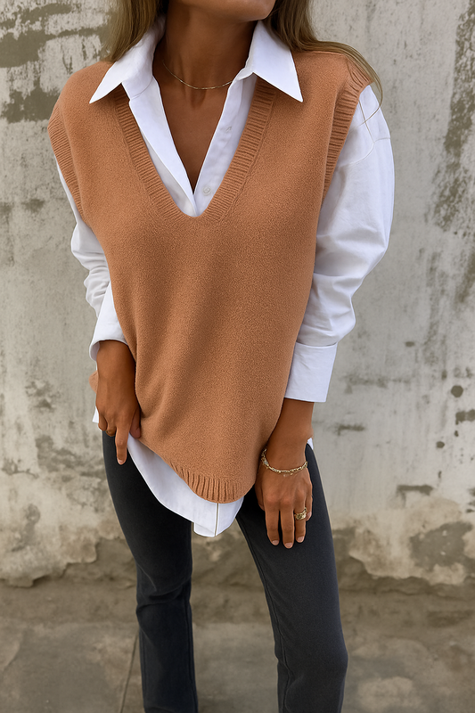 Comfortable Knit Sweater Vest for Women with V Neck Sleeveless Relaxed Oversized Style