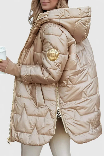 Effortless Quilted Puffer Jacket for Women with Hooded Long Sleeve Zip Front Drawstring Winter Style