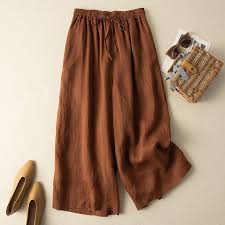 Effortless Linen Wide Leg Pants for Women with High Waist Elastic Ankle Length Flowing Casual Style