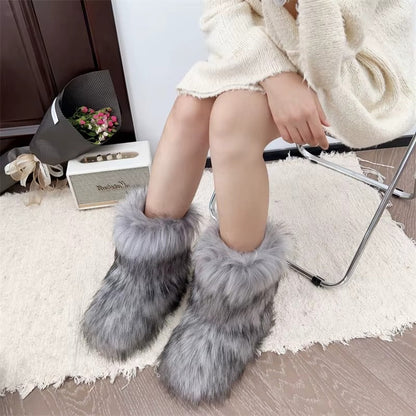 Effortless Shaggy Faux Fur Snow Boot for Women with Fluffy Pull On Chunky Winter Style