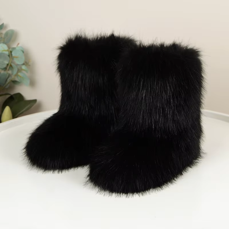 Effortless Shaggy Faux Fur Snow Boot for Women with Fluffy Pull On Chunky Winter Style