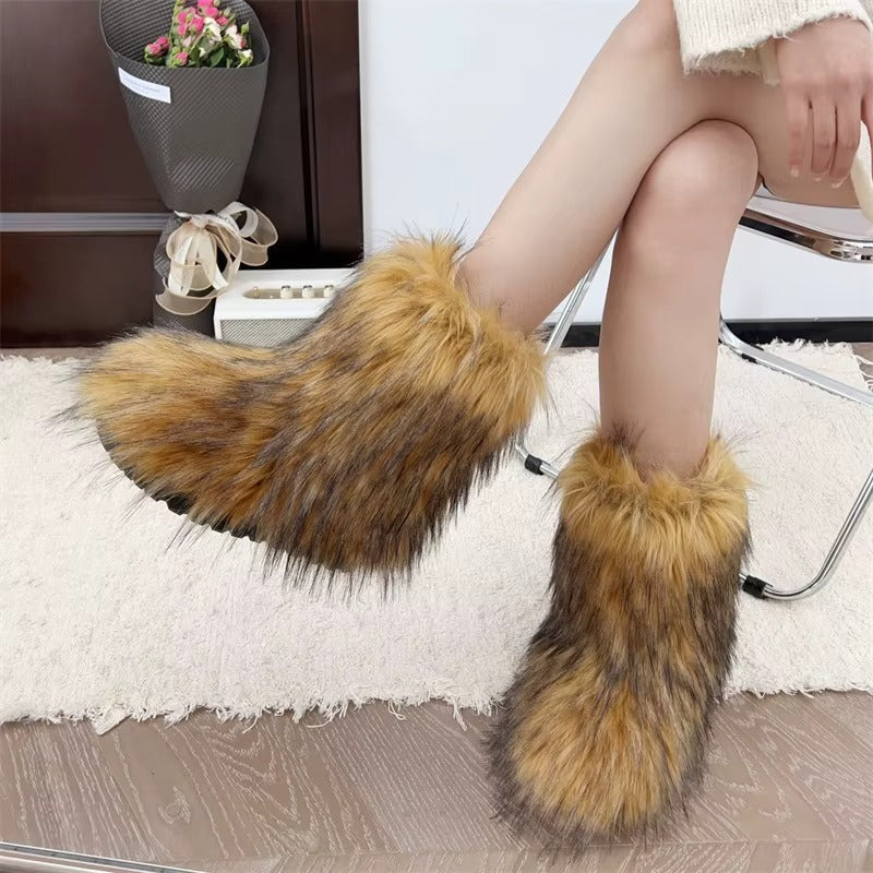 Effortless Shaggy Faux Fur Snow Boot for Women with Fluffy Pull On Chunky Winter Style