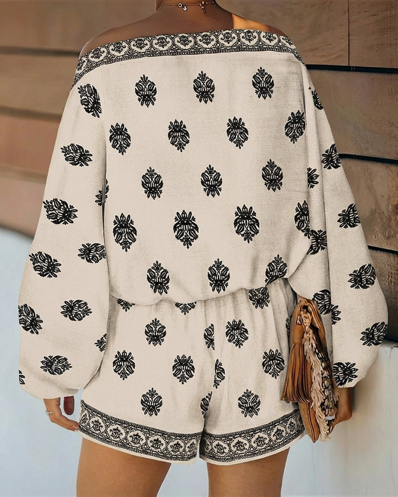 Effortless Boho Embroidered Two Piece Set for Women with Off Shoulder Batwing Sleeve Relaxed Casual Style