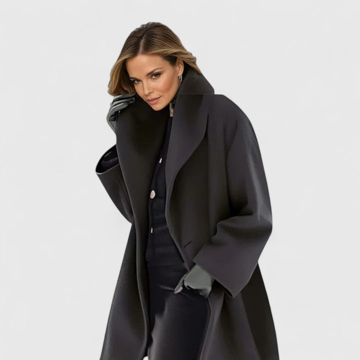 Elegant Wool Coat for Women with Shawl Collar Long Sleeve Oversized Open Front Relaxed Style