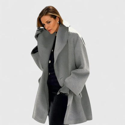 Elegant Wool Coat for Women with Shawl Collar Long Sleeve Oversized Open Front Relaxed Style
