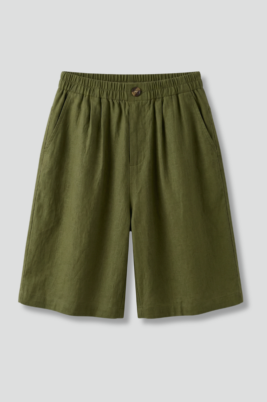 Effortless Linen Bermuda Shorts for Women with High Waist Button Front Relaxed Casual Style