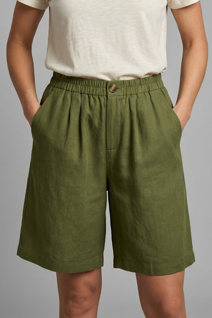 Effortless Linen Bermuda Shorts for Women with High Waist Button Front Relaxed Casual Style