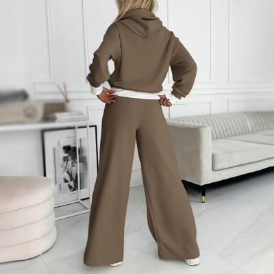 Effortless Fleece Wide Leg Set for Women with Cropped Hoodie Drawstring Relaxed Two Piece Style