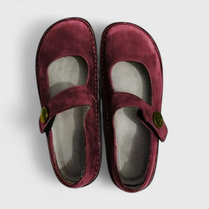 Comfortable Leather Mary Jane Flats for Women with Round Toe Buckle Strap Stitched Sole Casual Style