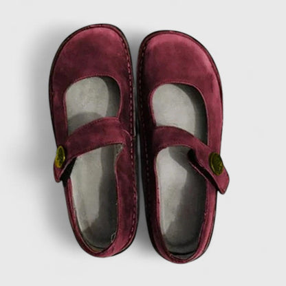 Comfortable Leather Mary Jane Flats for Women with Round Toe Buckle Strap Stitched Sole Casual Style