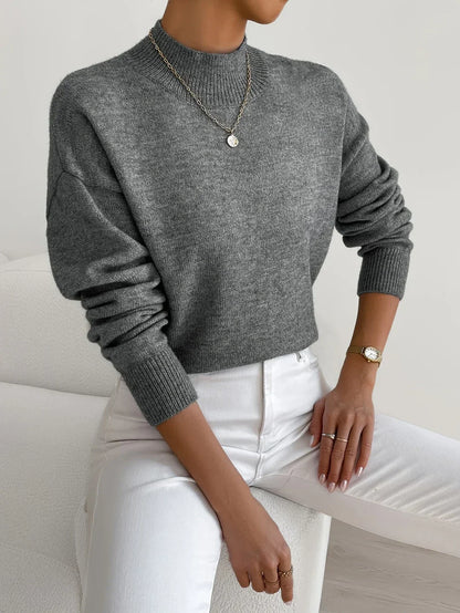 Comfortable Knit Sweater for Women with Mock Neck Long Sleeve Relaxed Oversized Style